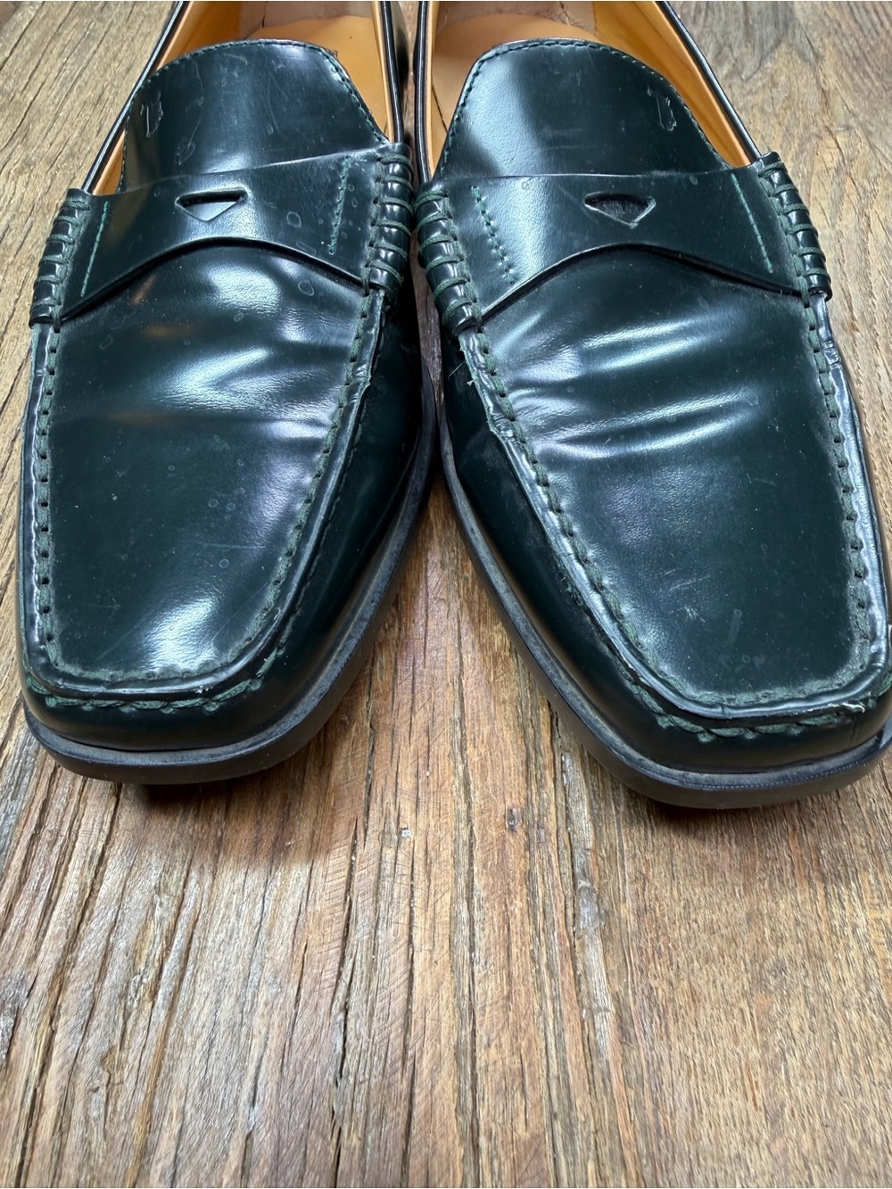 Tod's Women's Dark Green Leather Penny Loafers Size 37 ~ US 7 - Picture 4 of 15